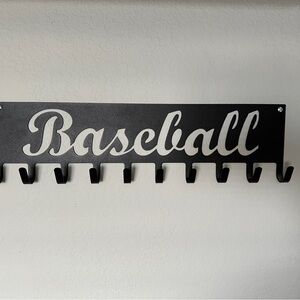 Metal 20 inch long 5 inch high baseball trophy rack